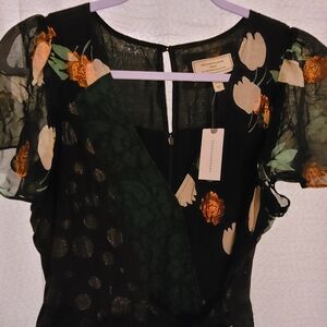 Chic Black Floral Dress with Sheer Sleeves